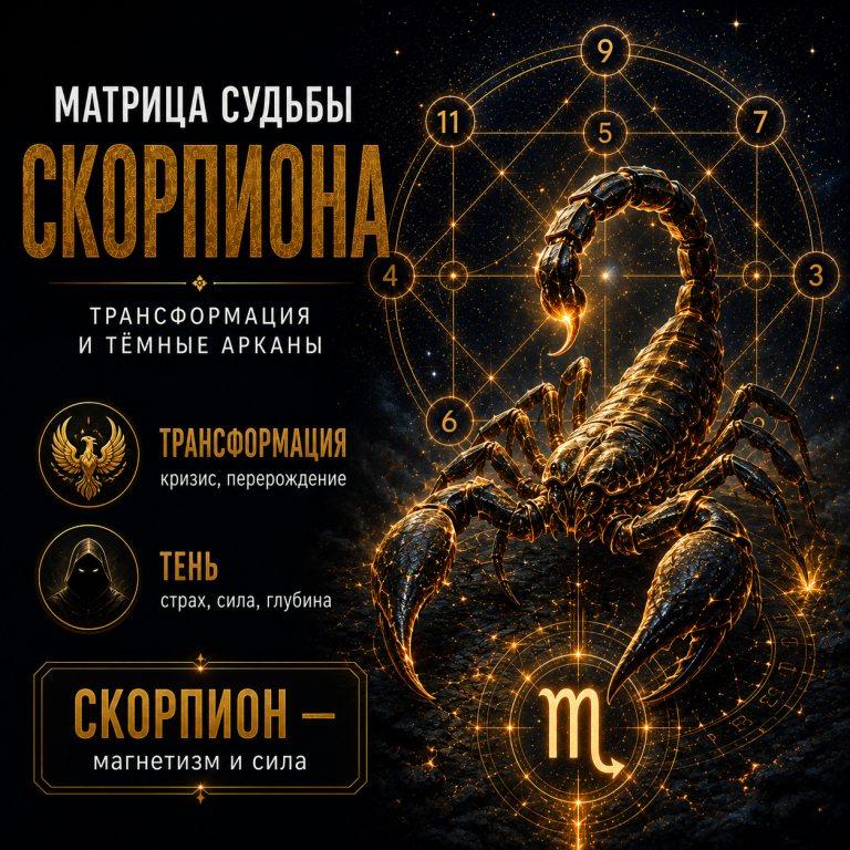 Матрица судьбы Скорпиона: трансформация и тёмные арканы