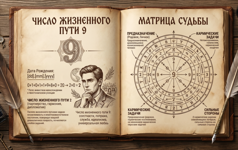 Число жизненного пути 9 и матрица судьбы: кармическое завершение через арканы