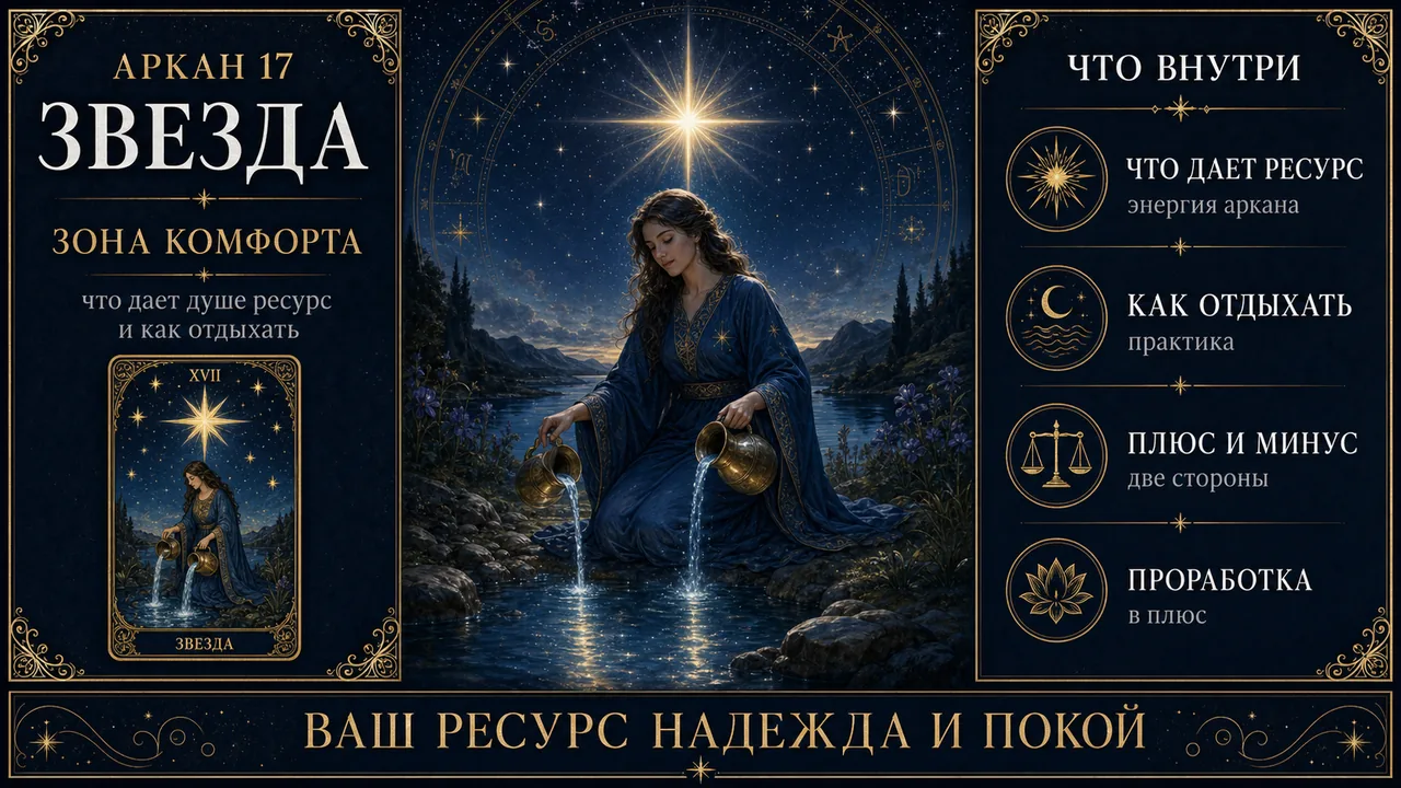 Зона комфорта в матрице судьбы: аркан 17 Звезда — что даёт душе ресурс и как отдыхать