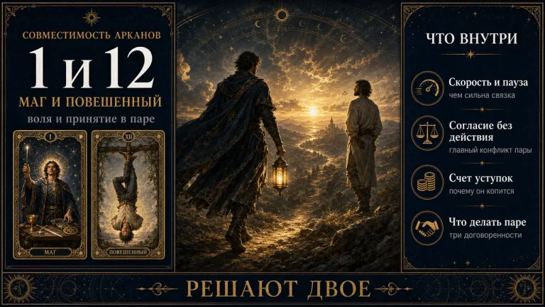 Инфографика совместимость арканов 1 и 12 в матрице судьбы, Маг и Повешенный