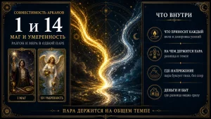 Инфографика совместимость арканов 1 и 14 в матрице судьбы, Маг и Умеренность