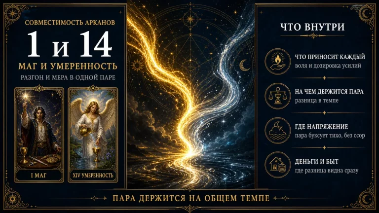 Инфографика совместимость арканов 1 и 14 в матрице судьбы, Маг и Умеренность