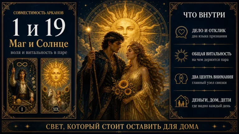 Совместимость арканов 1 и 19 в матрице судьбы: инфографика по паре Маг и Солнце