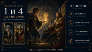 Инфографика совместимость арканов 1 и 4 в матрице судьбы, Маг и Император