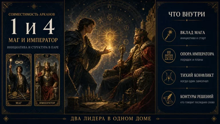 Инфографика совместимость арканов 1 и 4 в матрице судьбы, Маг и Император