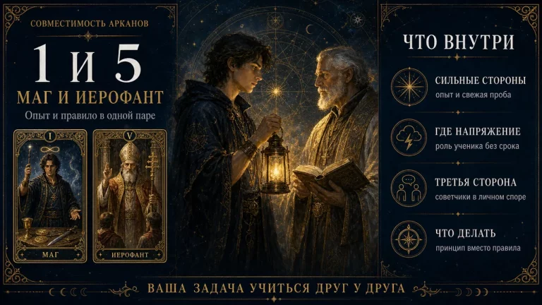 Инфографика совместимость арканов 1 и 5 в матрице судьбы, Маг и Иерофант