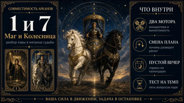 Инфографика совместимость арканов 1 и 7 в матрице судьбы, Маг и Колесница