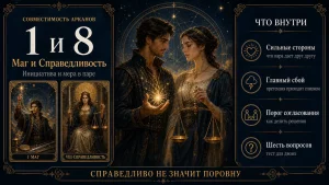 Инфографика совместимость арканов 1 и 8 в матрице судьбы, Маг и Справедливость