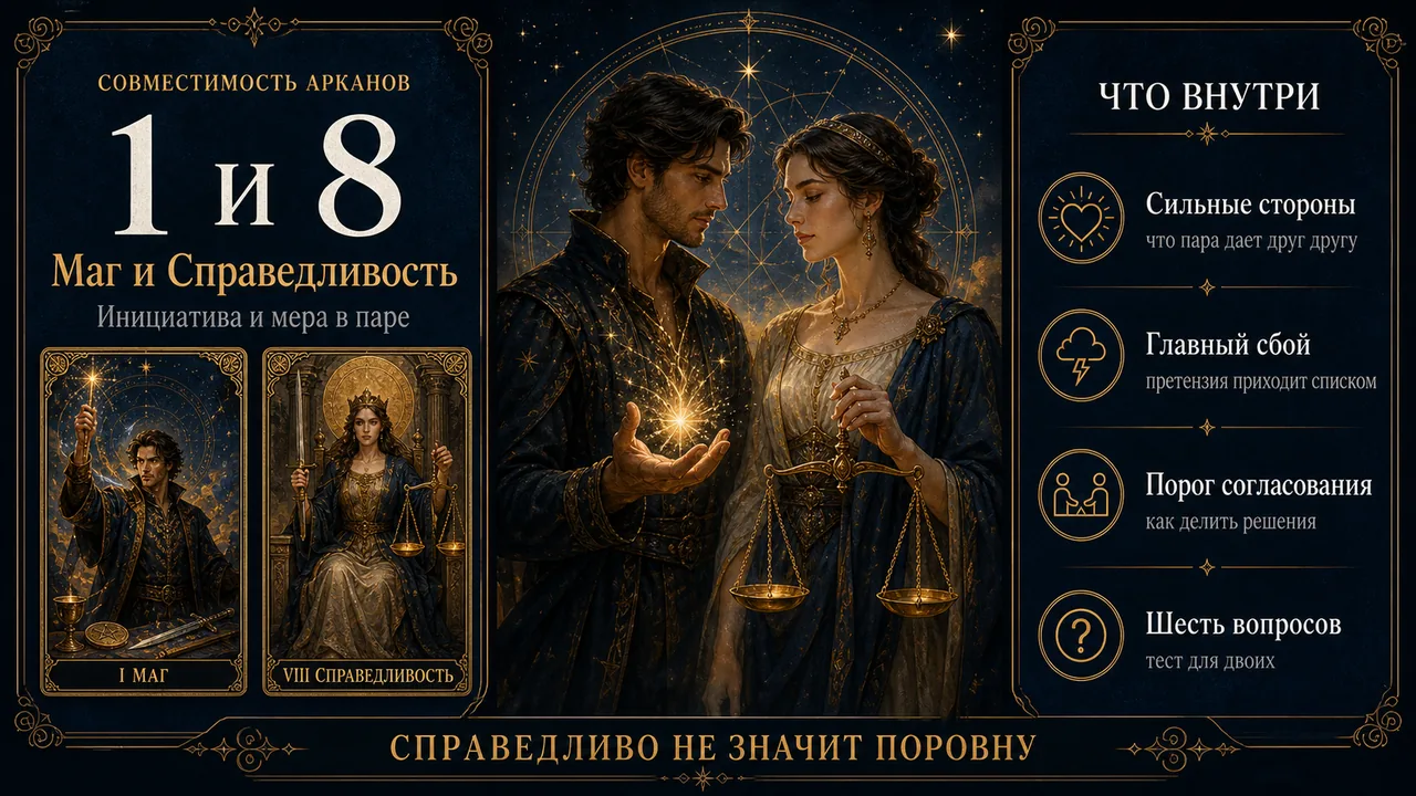 Инфографика совместимость арканов 1 и 8 в матрице судьбы, Маг и Справедливость