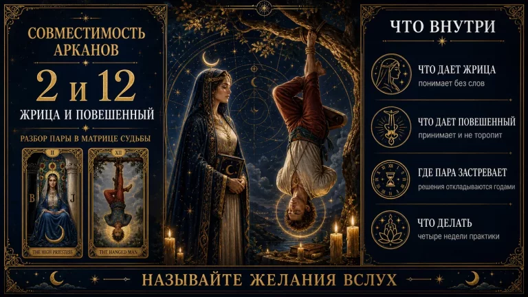 Совместимость арканов 2 и 12 в матрице судьбы, Жрица и Повешенный