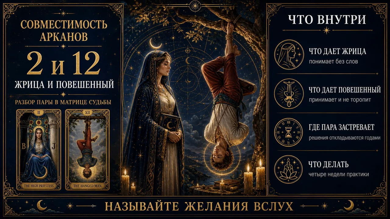 Совместимость арканов 2 и 12 в матрице судьбы, Жрица и Повешенный