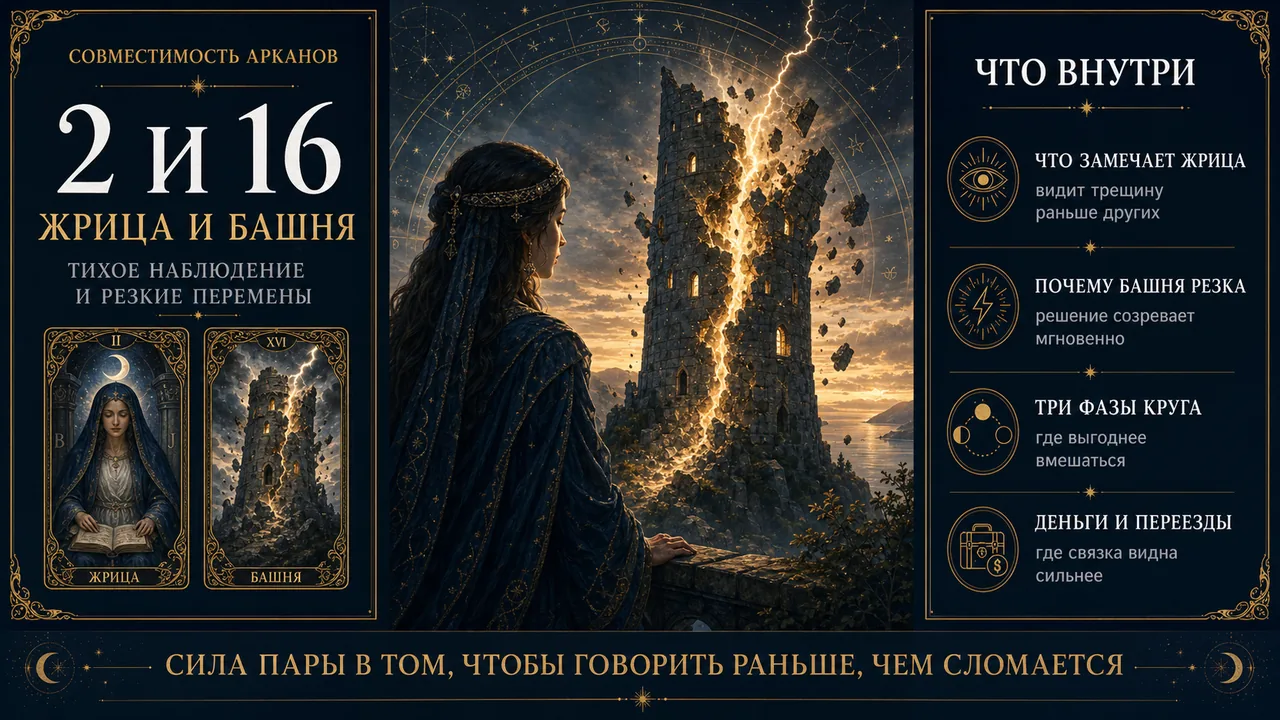 Совместимость арканов 2 и 16 в матрице судьбы, Жрица и Башня