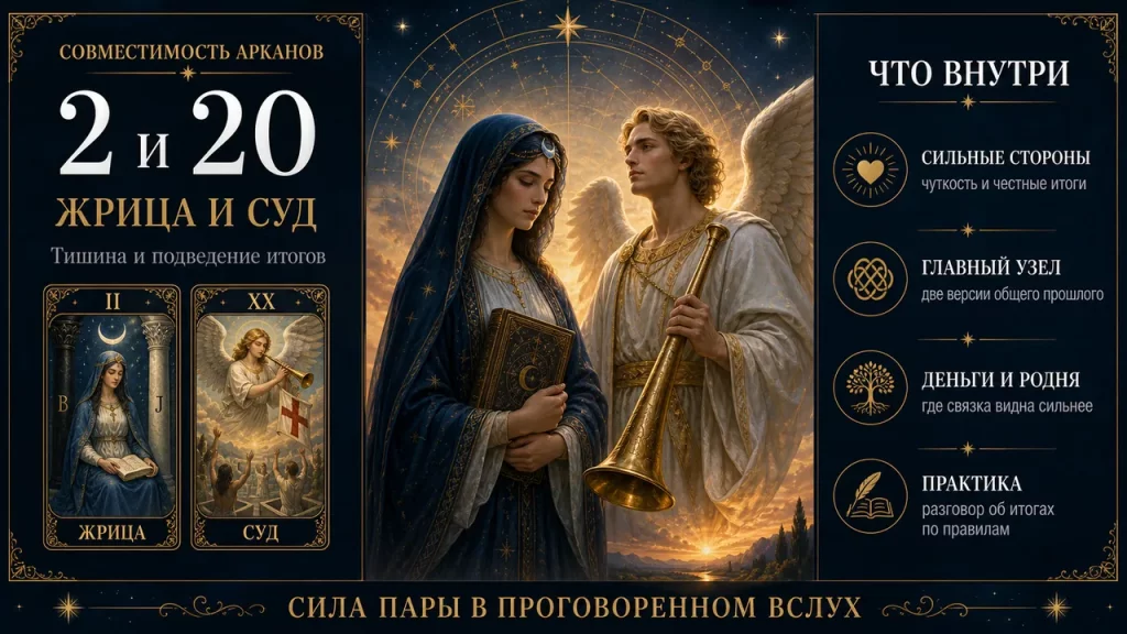 Совместимость арканов 2 и 20 в матрице судьбы: Жрица и Суд