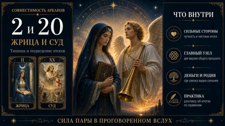 Совместимость арканов 2 и 20 в матрице судьбы: Жрица и Суд
