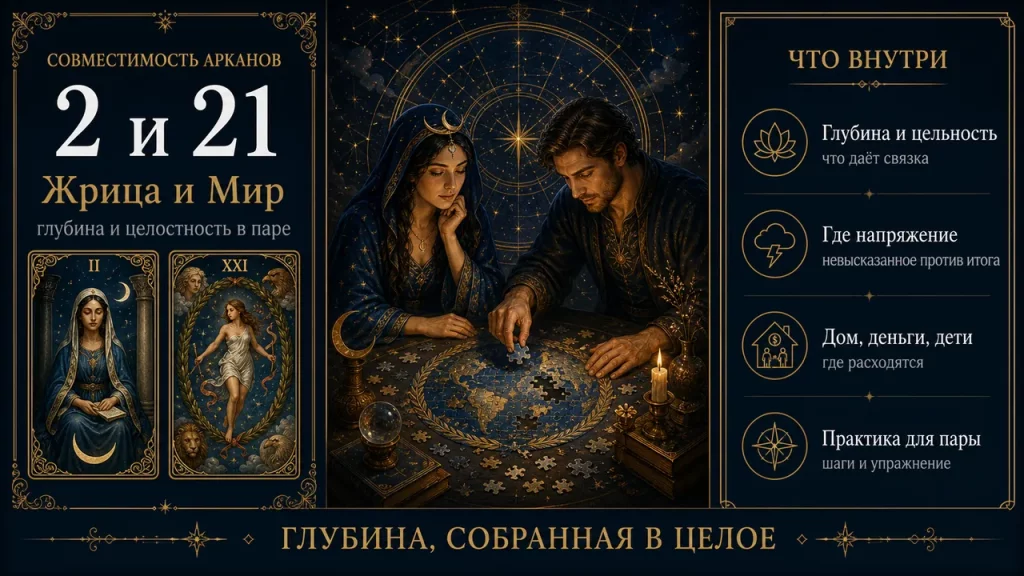 Совместимость арканов 2 и 21 в матрице судьбы: Жрица и Мир