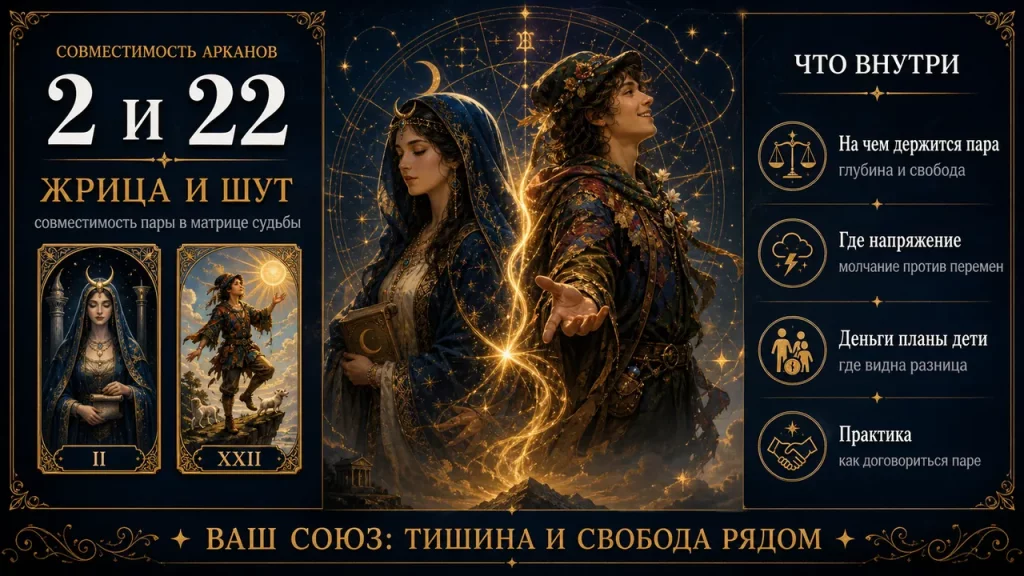 Совместимость арканов 2 и 22 в матрице судьбы: Жрица и Шут