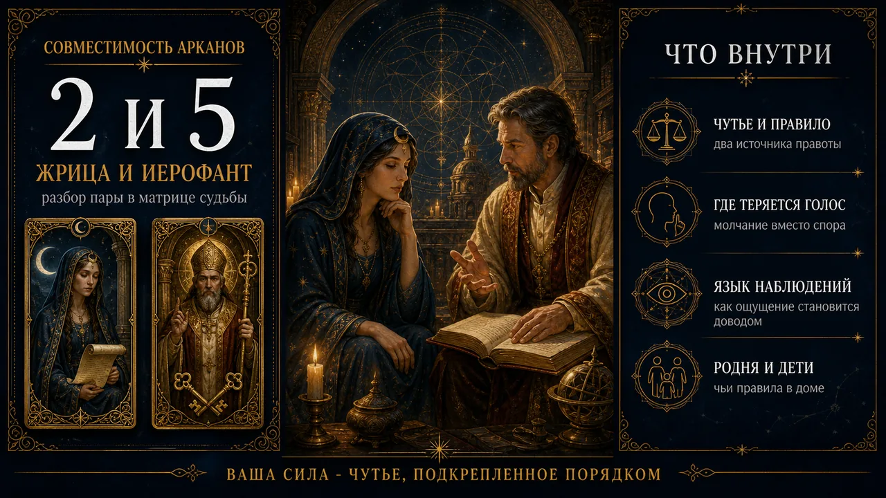Совместимость арканов 2 и 5 в матрице судьбы: Жрица и Иерофант
