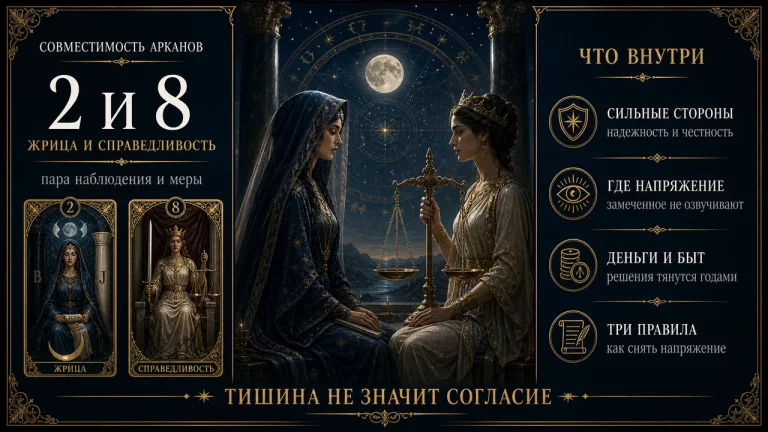 Совместимость арканов 2 и 8 в матрице судьбы: Жрица и Справедливость