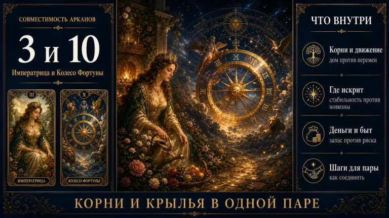 Инфографика совместимости арканов 3 и 10 в матрице судьбы: Императрица и Колесо Фортуны