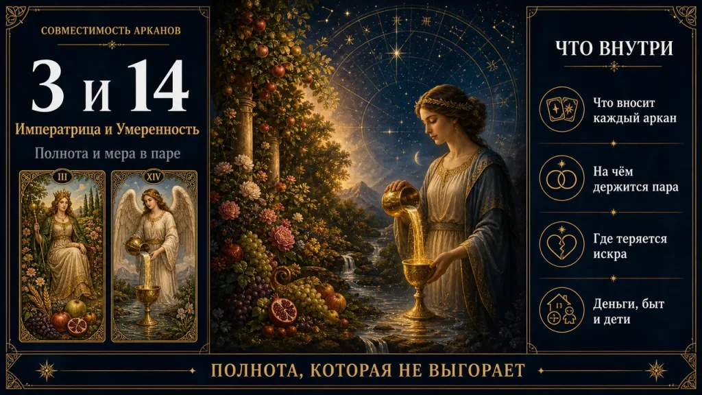 Совместимость арканов 3 и 14 в матрице судьбы: Императрица и Умеренность