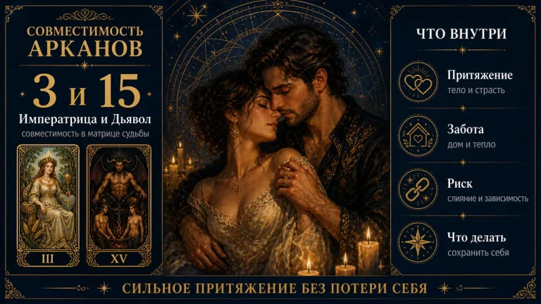 Инфографика: совместимость арканов 3 и 15 в матрице судьбы, Императрица и Дьявол