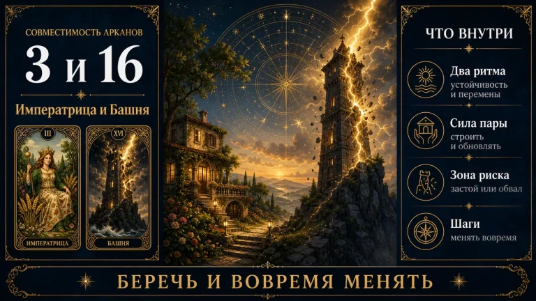Инфографика: совместимость арканов 3 и 16 в матрице судьбы, Императрица и Башня