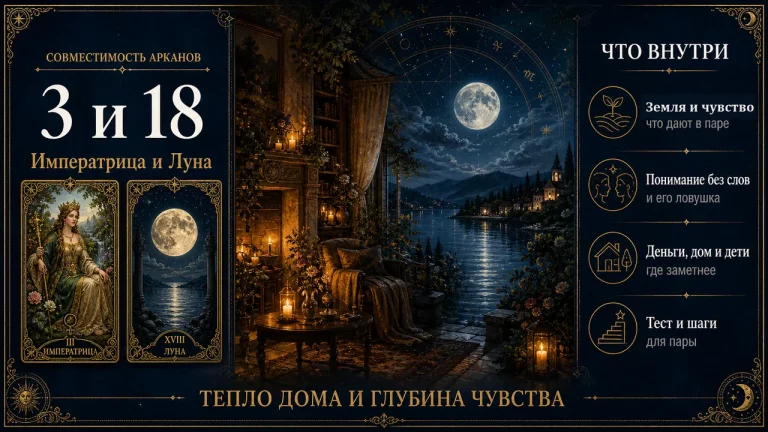 Инфографика: совместимость арканов 3 и 18 в матрице судьбы, Императрица и Луна
