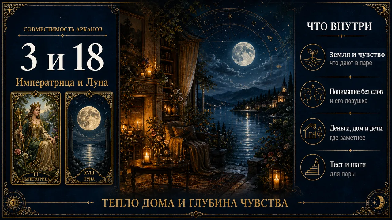 Инфографика: совместимость арканов 3 и 18 в матрице судьбы, Императрица и Луна