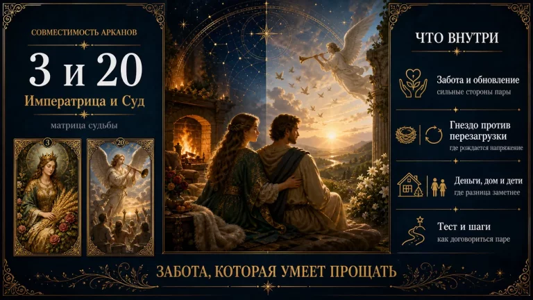 Совместимость арканов 3 и 20 в матрице судьбы: Императрица и Суд, инфографика пары