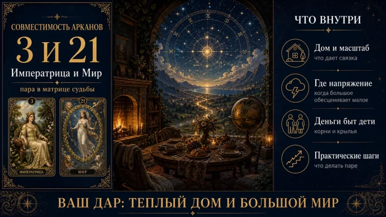 Совместимость арканов 3 и 21 в матрице судьбы: Императрица и Мир, инфографика