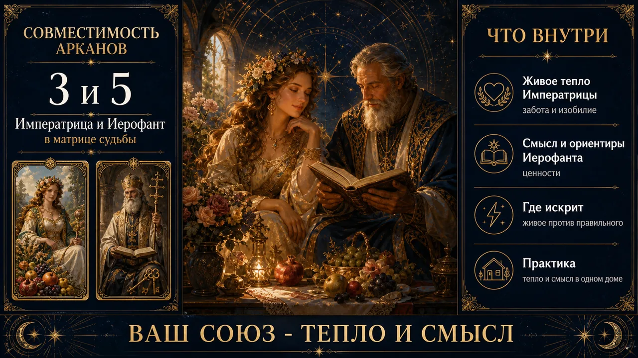 Совместимость арканов 3 и 5 в матрице судьбы: Императрица и Иерофант, инфографика