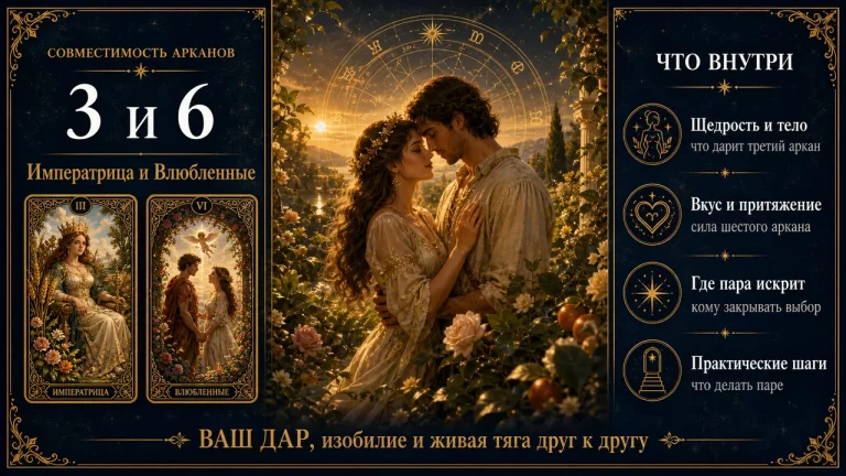 Совместимость арканов 3 и 6 в матрице судьбы: Императрица и Влюблённые, инфографика