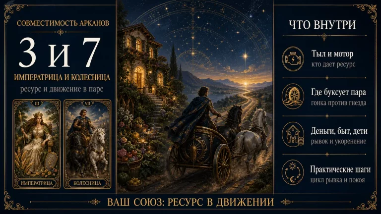 Совместимость арканов 3 и 7 в матрице судьбы: Императрица и Колесница, инфографика
