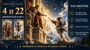 Совместимость арканов 4 и 22 в матрице судьбы: Император и Шут, инфографика пары