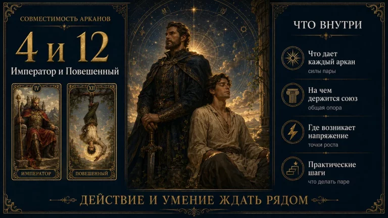 Совместимость арканов 4 и 12 в матрице судьбы: Император и Повешенный