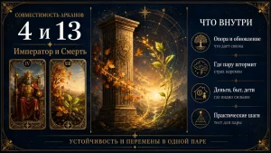 Инфографика: совместимость арканов 4 и 13 в матрице судьбы, Император и Смерть