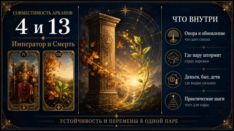 Инфографика: совместимость арканов 4 и 13 в матрице судьбы, Император и Смерть
