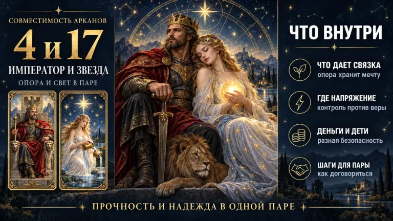 Инфографика: совместимость арканов 4 и 17 в матрице судьбы, Император и Звезда