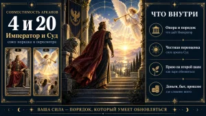 Инфографика: совместимость арканов 4 и 20 в матрице судьбы, Император и Суд