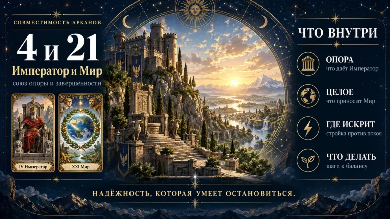 Инфографика совместимости арканов 4 и 21: Император и Мир в матрице судьбы