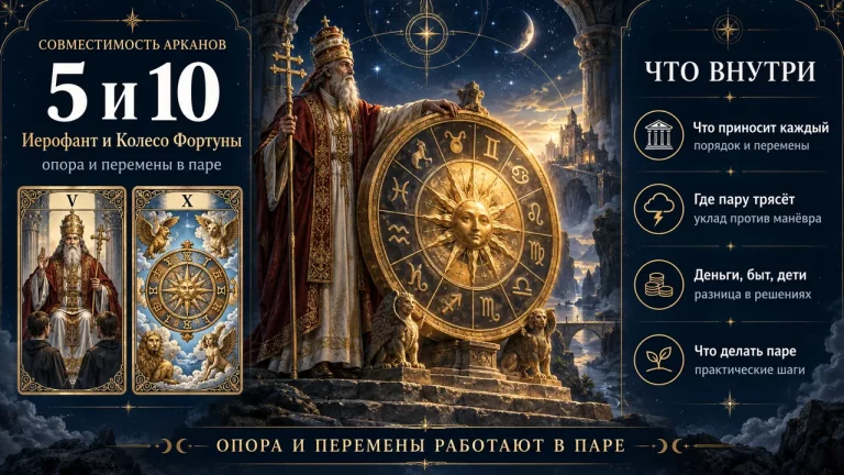 Инфографика совместимость арканов 5 и 10 в матрице судьбы, Иерофант и Колесо Фортуны
