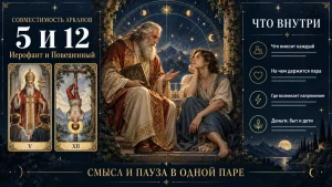 Совместимость арканов 5 и 12: Иерофант и Повешенный в паре, инфографика