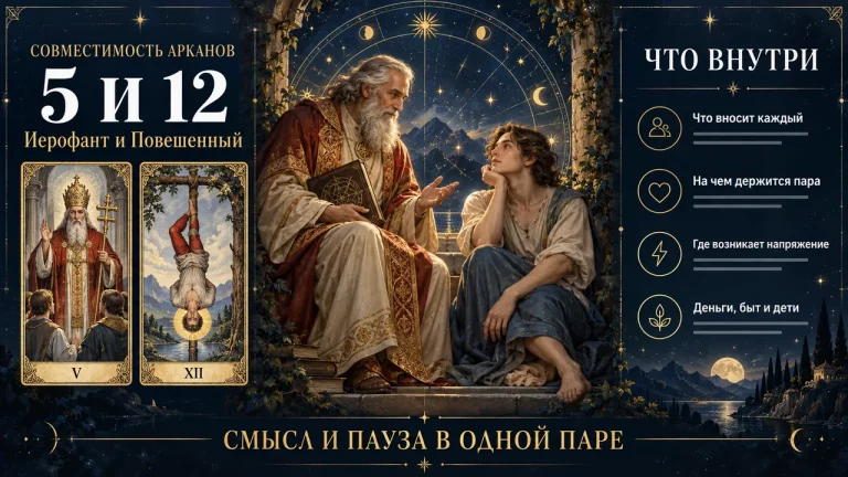 Совместимость арканов 5 и 12: Иерофант и Повешенный в паре, инфографика