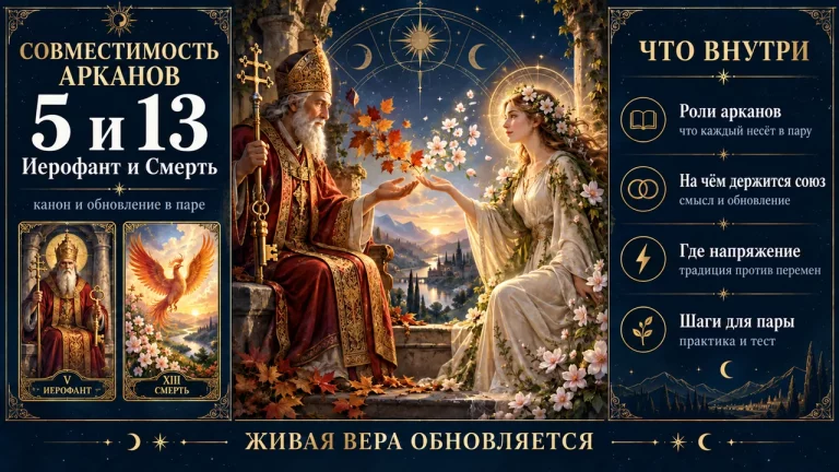 Совместимость арканов 5 и 13: Иерофант и Смерть в паре, инфографика