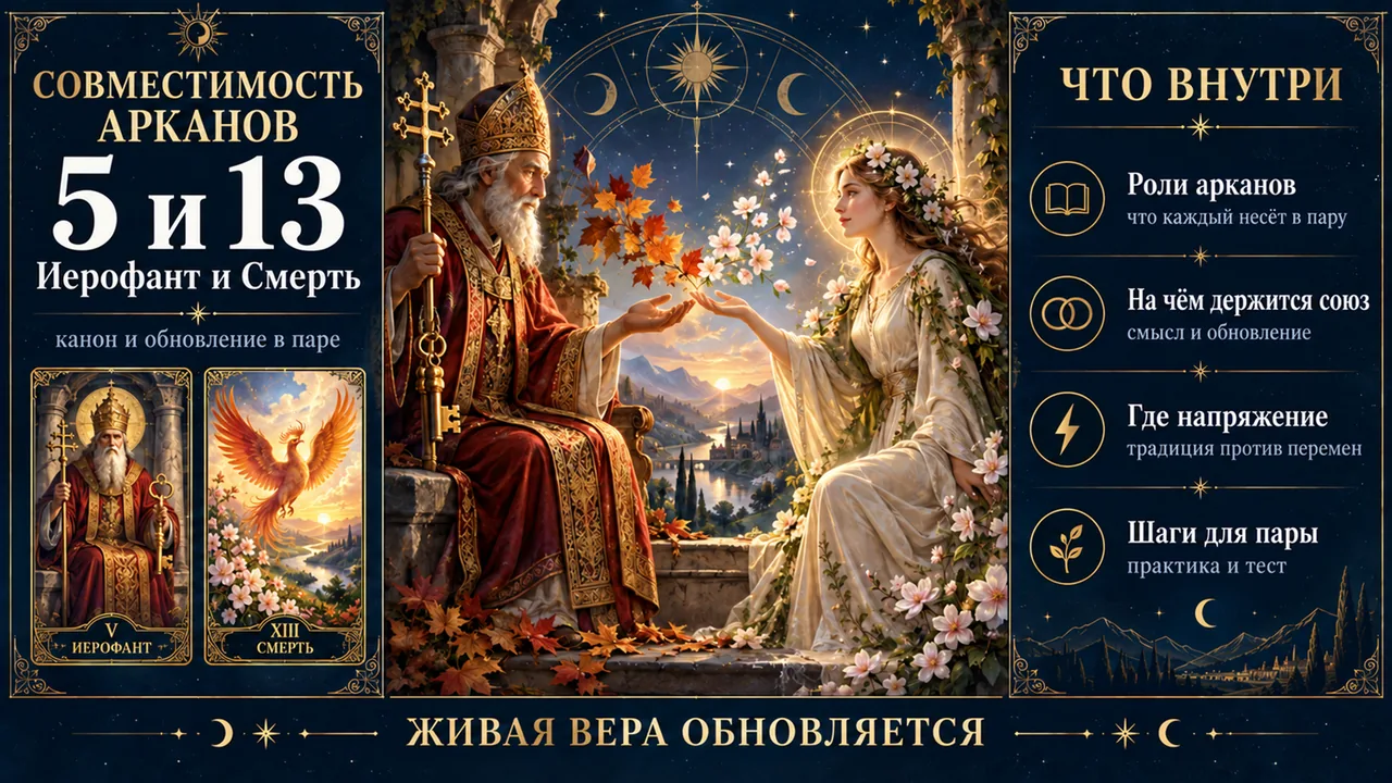 Совместимость арканов 5 и 13: Иерофант и Смерть в паре, инфографика