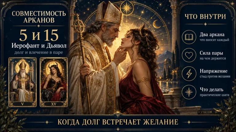Инфографика: совместимость арканов 5 и 15 в матрице судьбы, Иерофант и Дьявол