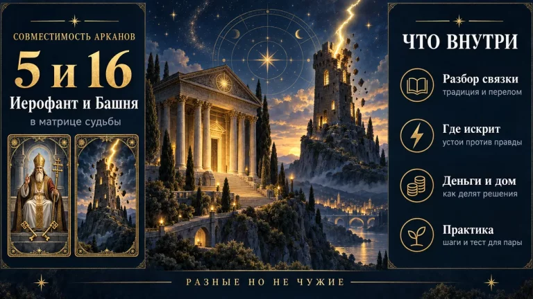 Совместимость арканов 5 и 16 в матрице судьбы: Иерофант и Башня