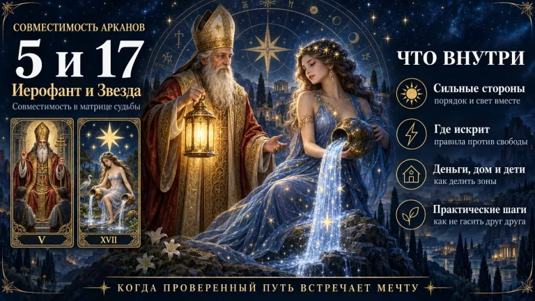 Совместимость арканов 5 и 17 в матрице судьбы: Иерофант и Звезда