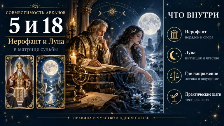 Совместимость арканов 5 и 18 в матрице судьбы: Иерофант и Луна