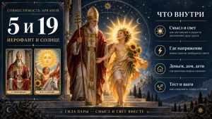 Совместимость арканов 5 и 19 в матрице судьбы: Иерофант и Солнце, инфографика